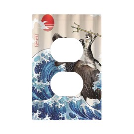 Funny Cat Dinosaur Japan Sun Ocean Wave 1 Gang Light Switch Covers No Device Wall Plate Decorative Blank Switchplate Electrical Faceplate for Farmhouse Bathroom Bedroom Home Decor