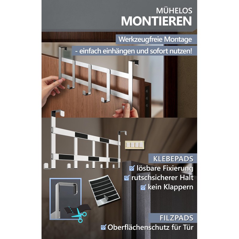 4smile Door Coat Rack for Hanging - Stainless Steel Door