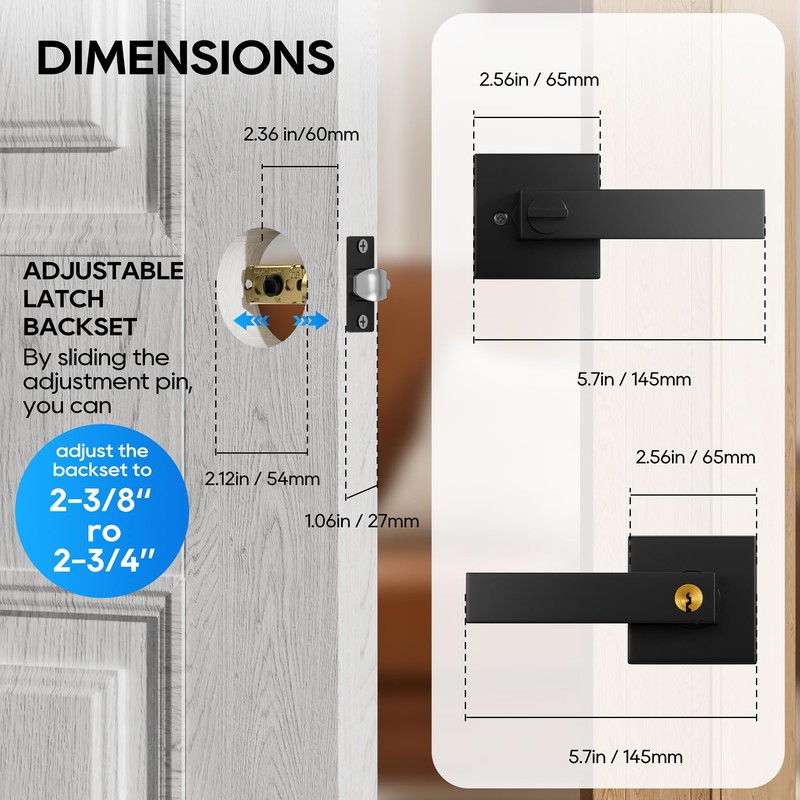 Aceele Interior Privacy Door Handle with Lock, Square Door Lever