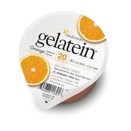 Gelatein Orange: 20 grams of protein. Sugar free. Ideal for clear liquid diets, swallowing difficulties, bariatric, dialysis and oncology. Great pre or post-workout snack. (12 pack)
