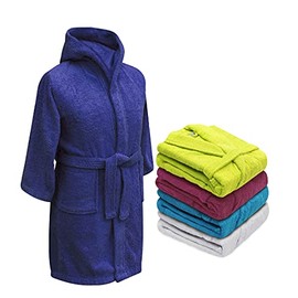 Kids 100% Cotton Bathrobe - Children's Hooded Terry Towelling Shawl Collar Bath Robe - Boys and Girls Dressing Gown Age 2-13 with Belt and 2 Pockets (as8, age, 10_years, 11_years, regular, Royal Blue)