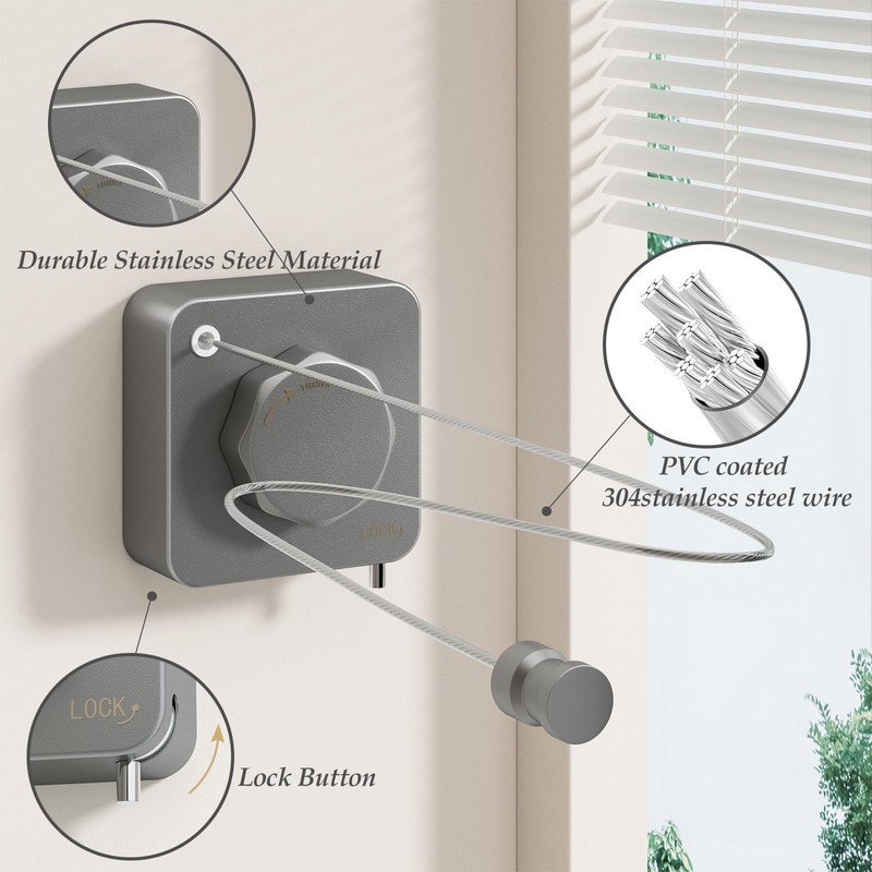 Danpoo Retractable Clothesline - Stainless Steel Retractable Clothesline Indoor &