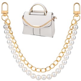 Bremorou Pearl Purse Chain Gold Handbag Straps Extender Metal Shoulder Crossbody Bags Short Handle Replacement Charms Accessories For Women, 12.5 Inches/32 Cm