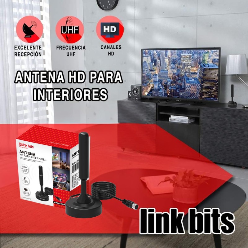 LINK BITS AT5M01 Antena de TV Digital para Interior, Alta