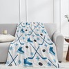 jwyta Hockey Flannel Blanket,Blue Sport Throw with Skate,Puck,Stick and Snowflake,Lightweight