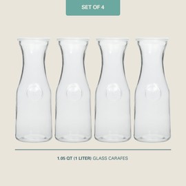 Gibson Home Windchill Set of 4 Large Glass Carafe with Lid, 1 Liter Clear Glass Pitcher, Beverage Serveware Carafe for Mimosa Bar Brunch Cold Water Juice Milk Iced Tea Lemonade - Dishwasher Safe