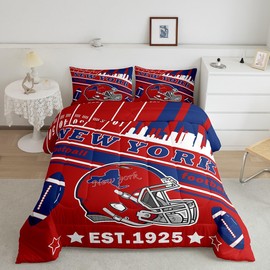 Feelyou Football Bedding Set Boys Girls Full Size New York Comforter Set Sports Themed Women Men Football City Duvet Quilt Rugby Sports Bedroom Decor