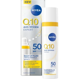 NIVEA Q10 Anti-Wrinkle Expert Daily UV Face Fluid SPF 50 40ml, Anti-Ageing Cream with High UVA/UVB Protection to Prevent Wrinkles, Sun Cream with Matte Finish Ideal for Oily Skin