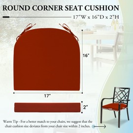 Wellsin Outdoor Chair Cushions for Patio Furniture - Patio Chair Cushions Set of 4 - Waterproof Round Corner Outdoor Seat Cushions 17"X16"X2", Brick Red