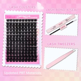 FADLASH Lash Extension 200D DIY Kit Volume Fluffy 0.07D Curl Lash Clusters with Lash Bond and Seal for DIY Eyelash Extension at Home for Self Use（200D, 12-18mm）
