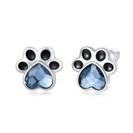 Paw Earrings 925 Sterling Silver Dog Paw Earrings Heart Cute Animal Earring Crystal Hypoallergenic Studs Jewellery Gift for Women Girls (blue)