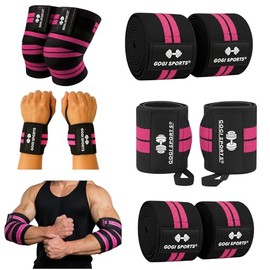 Kit Vendas Para Rodilla Knee Wraps + Coderas +muñequeras Gym Compresion, elasticas provee Apoyo y compresion para Levantamiento de Peso, sentadillas, 
