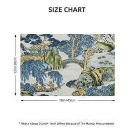 Chinoiserie Placemats 12 x 18 Inch Set of 4, Asian Scenic Blue and Kelly Green Decorative Place Mats Non-Slip Washable Farmhouse Table Mats for Kitchen Dining Home Party Indoor Outdoor Table