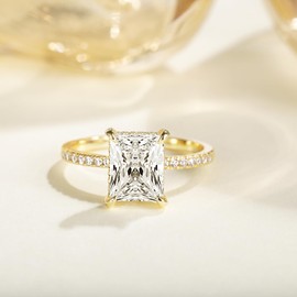 TIGRADE 4CT Engagement Ring for Women Radiant Cut Cubic Zirconia Wedding Band CZ Promise Anniversary Ring Size 3-13, Gold, Size 6.5