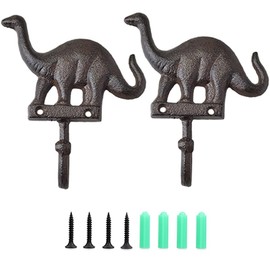 Laxioriew Pack of 2 Vintage Cast Iron Dinosaur Decorative Hook with Screws, Heavy Duty Rustic Wall Garage Hook Brachiosaurus Retro Wall Animal Hanger for Robes, Towels, Coats,Bags and Cloths