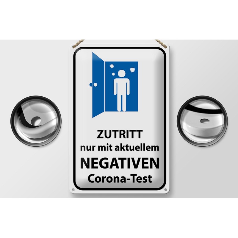 FEMER Tin Sign with German Text "Zutritt Negative Corona Test
