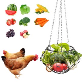 RRQKMBO Hanging Chicken Feeder Accessories,9.25IN Large Foldable Chicken Vegetable Treat Holder Basket with 4Pcs Hanging Chain,Sturdy Poultry Feeding Cabbage Ball Boredom Toys for Chicken Coop