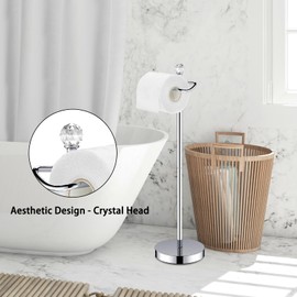 Toilet Paper Holder Stand (with Reserve Function) Free Standing Toilet Paper Holder for Bathroom Total Height 24.4" with Crystal Finial, Chrome Finish