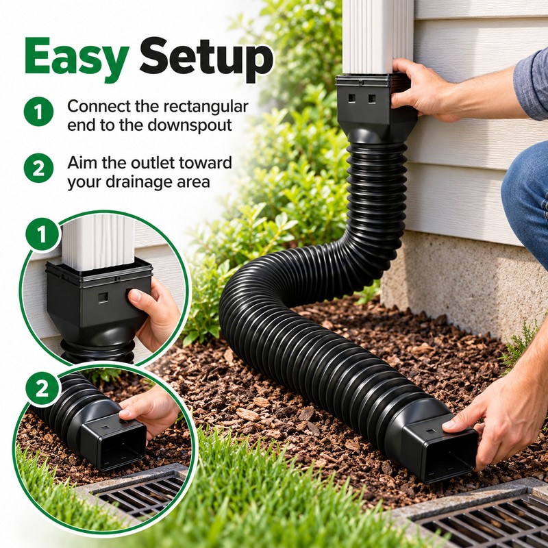 Retractable Rain Gutter Downspout Extension for Outdoor Drainage – Adjustable