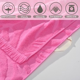 VOOVA & MOVAS Jacquard Bath Towels Set of 2 – Oversized 27.5x55 Inch,Luxury 100% Cotton High Absorbency & Quick-Drying with Decorative Tassel Trim – Vibrant Hot Pink