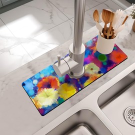 Kitchen Sink Splash Guard Faucet Mat -1 PC Super Absorbent Fast Drying Mat Sink Gadgets-Splash Guard Behind Faucet Drip Catcher for Kitchen, Bathroom,Sink Mat, Dish Drying Mat, Bathroom(15" X 5.5" )