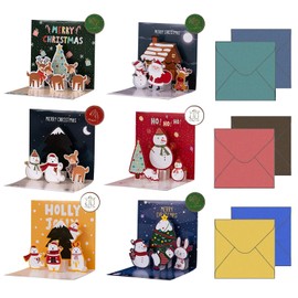 Yoayao Christmas Cards, 3D Standing, 6 Cards, Christmas Message Cards, Can Stand, Expandable, Pop-up Cards, Fashionable, Celebration Cards, Envelopes Included, Stickers Included