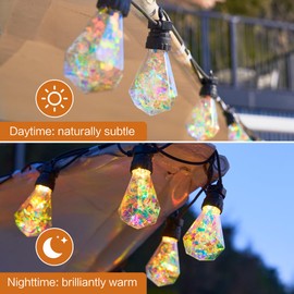 BYIZO Outdoor String Lights, 66FT 27 LED Iridescent Holographic Bulbs, Waterproof Patio Lights with Remote Control, Shatterproof Connectable Lights for Backyard, Porch, Garden, and Party