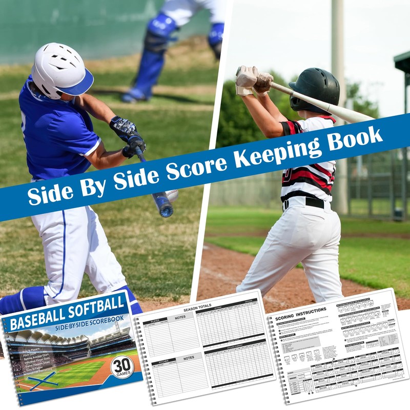 Chiisong 2 Pcs Side by Side Baseball Scorebook 11.5x16 30