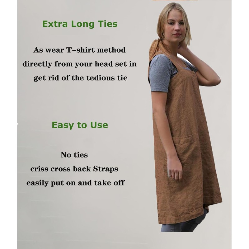 Stomeshle Japanese Aprons Plus Size Smock for Women with Pockets