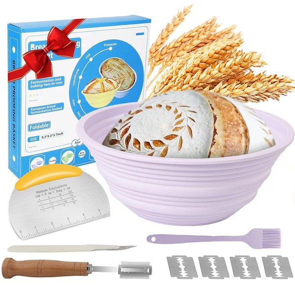 Silicone Banneton Bread Proofing Baskets, Sourdough Bread Baking Supplies, 9
