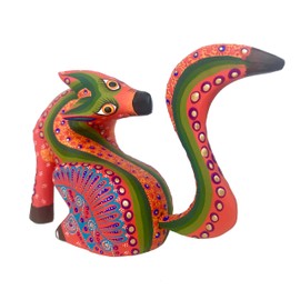 ALKIMIA INC Mexican Alebrije Seated Coyote Wood Carving Handcrafted Sculpture (Orange)