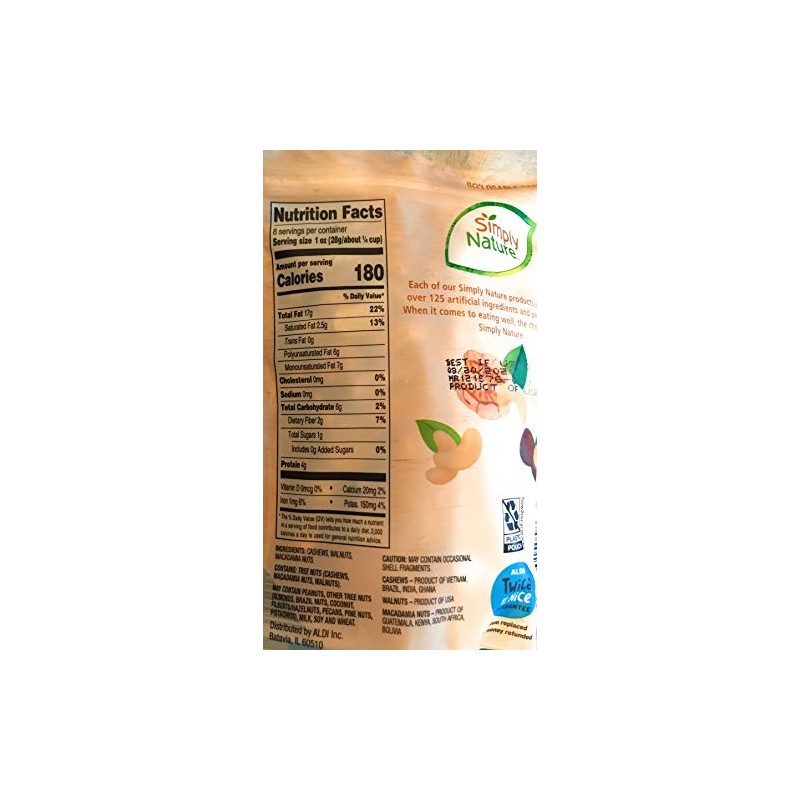 Simply Nature Raw Cashews Walnuts and Macadamia Nut Mix Non-GMO