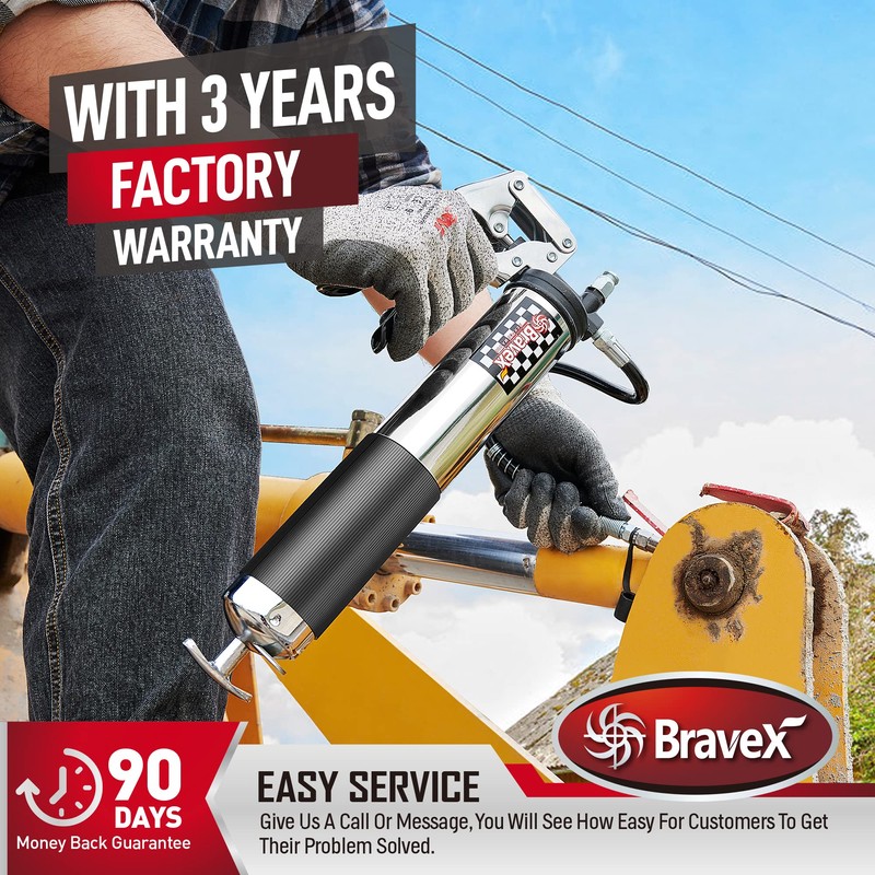 Bravex Heavy Duty Professional Pistol Grip Grease Gun 6000 PSI