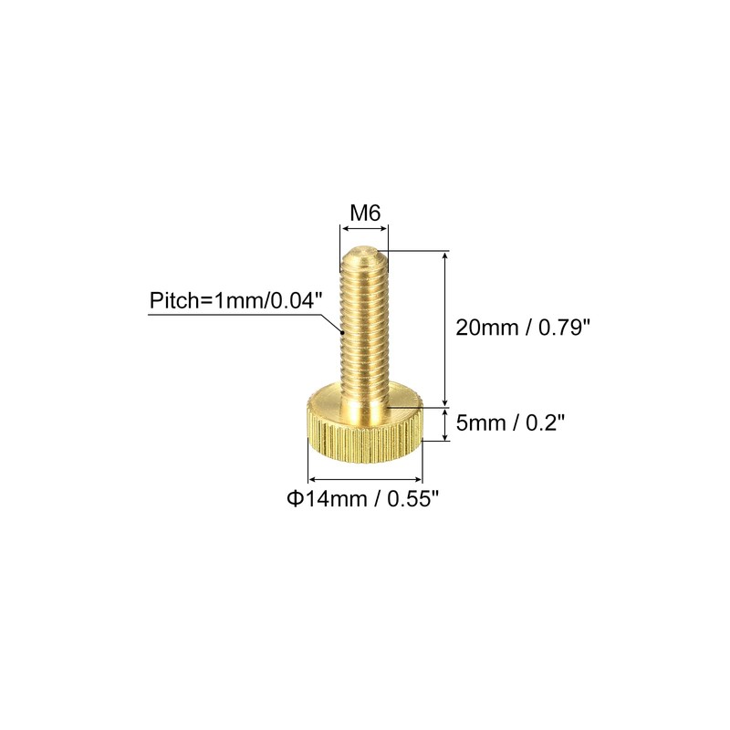 sourcing map Knurled Screws M6 x 20 mm Brass Flat