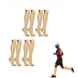 Honwor 4 Pairs 20-30 mmHg Compression Socks for Athletes, Pregnant Women, Travelers - Boost Circulation, Reduce Swelling, Enhance Performance (Skin)