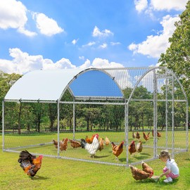 YITAHOME Large Metal Chicken Coop with Waterproof and Anti-UV Cover, 13.12'L x 9.84'W x 6.4'H Dome Cage with Run, Walk-in Poultry Cage Duck House Rabbits Cage for Outdoor Backyard Farm Use - 2 Cages