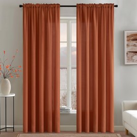 MIULEE Orange Privacy Sheer Curtains That Let Light in 72 Inches Long Non-See-Through Semi Sheer Curtains Light Filtering Window Curtains Fall Decor Drapes for Living Room Bedroom 2 Panels Set