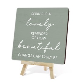 Spring Is A Lovely Reminder Wood Sign, Spring Decorations For Home, Floral Spring Gifts For Women Friends, Spring Wildflowers Shelf Decor With Stand, Easter Flowers Decor For Office Farmhouse -55