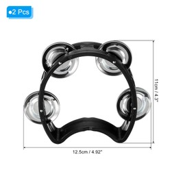 PATIKIL 2pcs Tambourine, Jingle Bells Wrist Bells Hand Bell Percussion Instruments Musical Rhythm Band Plastic for Adults Church Birthday Party Christmas, Black