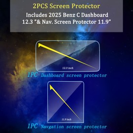 EUEKY 2025 Merced es Ben z glc 300 Screen Protector 11.9 Inch Tempered Glass Touchscreen &12.3 Inch Dashboard 2PCS HD c300 Merced es Ben z Accessories