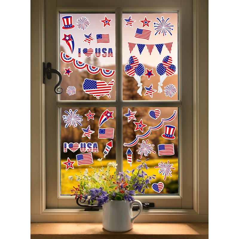 Iconikal 200-Count July 4th Static Vinyl Window Cling Decorations, Patriotic