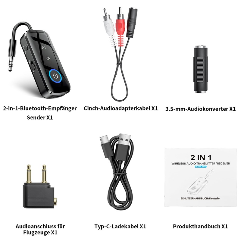 SONRU Bluetooth 5.3 Transmitter Receiver Jack, 2-in-1 Bluetooth Adapter Aeroplane