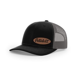 Maddmax Car Art Peterbilt Truck Logo Side Panel Laser Engraved Leather Patch Richardson 112 Snapback Trucker Hat Cap Black/Charcoal, Small-X-Large