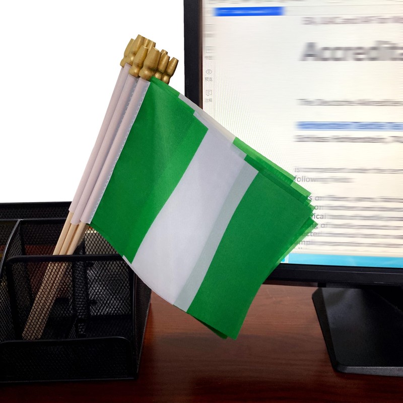 TSMD Nigeria Stick Nigerian Small Mini Hand Held Flags,5x8 Inch,12