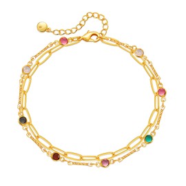 Jewlure 18K Gold Plated Multi-Gemstone Chain Anklet, 23cm