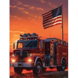 SLWYOUN Diamond Art Painting American Flag Patriotic Fire Truck for Adults Full Drill Paint with Diamond Art DIY Scenery Painting by Number Kits Art Wall Home Decor 12x16 Inch