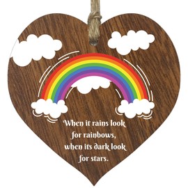When it Rains Look for Rainbows Hanging Dark Wood Wooden Heart Sign Plaque, Ladies Bestfriend Birthday Gifts for Her, Positive Inspirational Gift, Best Friend Cheer Up Friendship Gifts for Women