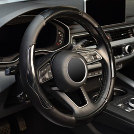 ZHOL Steering Wheel Cover Universal 15 Inch Microfiber Leather Carbon Fiber Steering Wheel Covers, Anti-Slip Car Interior Accessories for Men and Women, Black