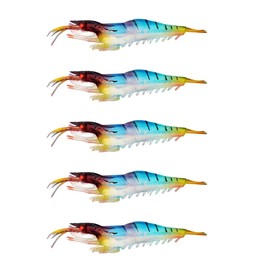 FOLANDO 5PCS Soft Plastic Shrimp Lure，Luminous Fishing Bait Artificial Fishing Bait Fishing Lure Shrimp Prawn Bait for Freshwater Saltwater 9cm LY-RX09