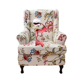 CRFATOP Waterproof Wing Chair Slipcovers 2 Piece Stretch Wingback Chair Cover Spandex Fabric Wingback Armchair Covers with Elastic Bottom for Living Room Bedroom Wingback Chair,A19
